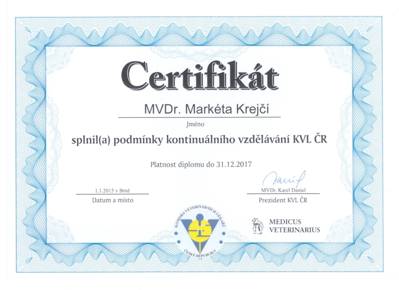 Certifikát kontinuálního vzdělávání KVL ČR